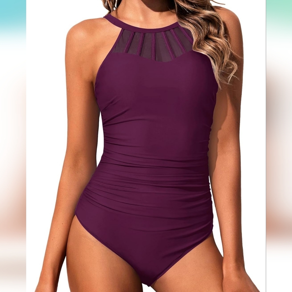 HOLIPICK PLUS SIZE One Piece Mesh Swimsuit